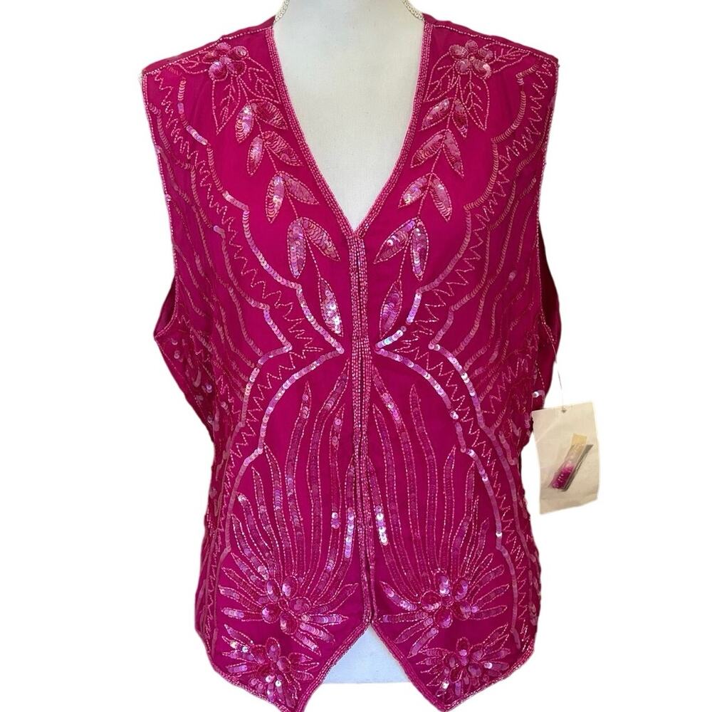 NWT Vintage Mary McFadden Pink Beaded Sequin Vest